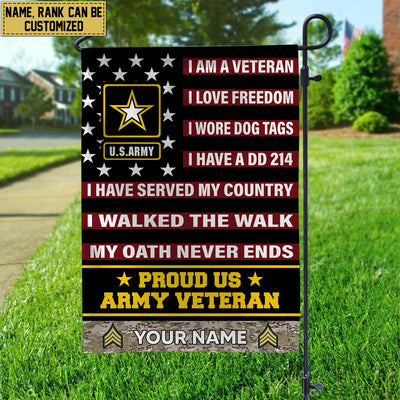 US Army Veteran Flag, Custom Name, Rank, Gift For Army Veteran, American Flag, Patriotic Flag, Garden Flag, House Flag