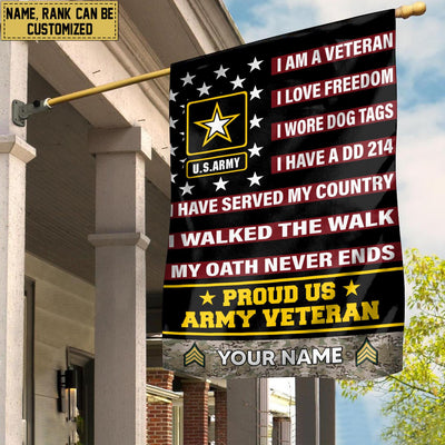 US Army Veteran Flag, Custom Name, Rank, Gift For Army Veteran, American Flag, Patriotic Flag, Garden Flag, House Flag