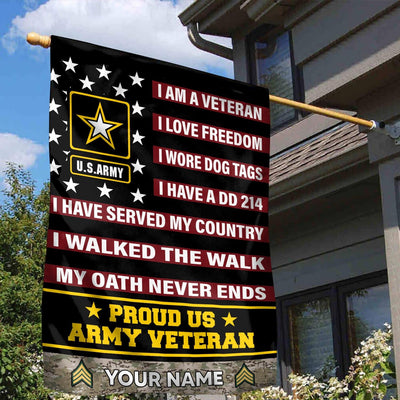 US Army Veteran Flag, Custom Name, Rank, Gift For Army Veteran, American Flag, Patriotic Flag, Garden Flag, House Flag
