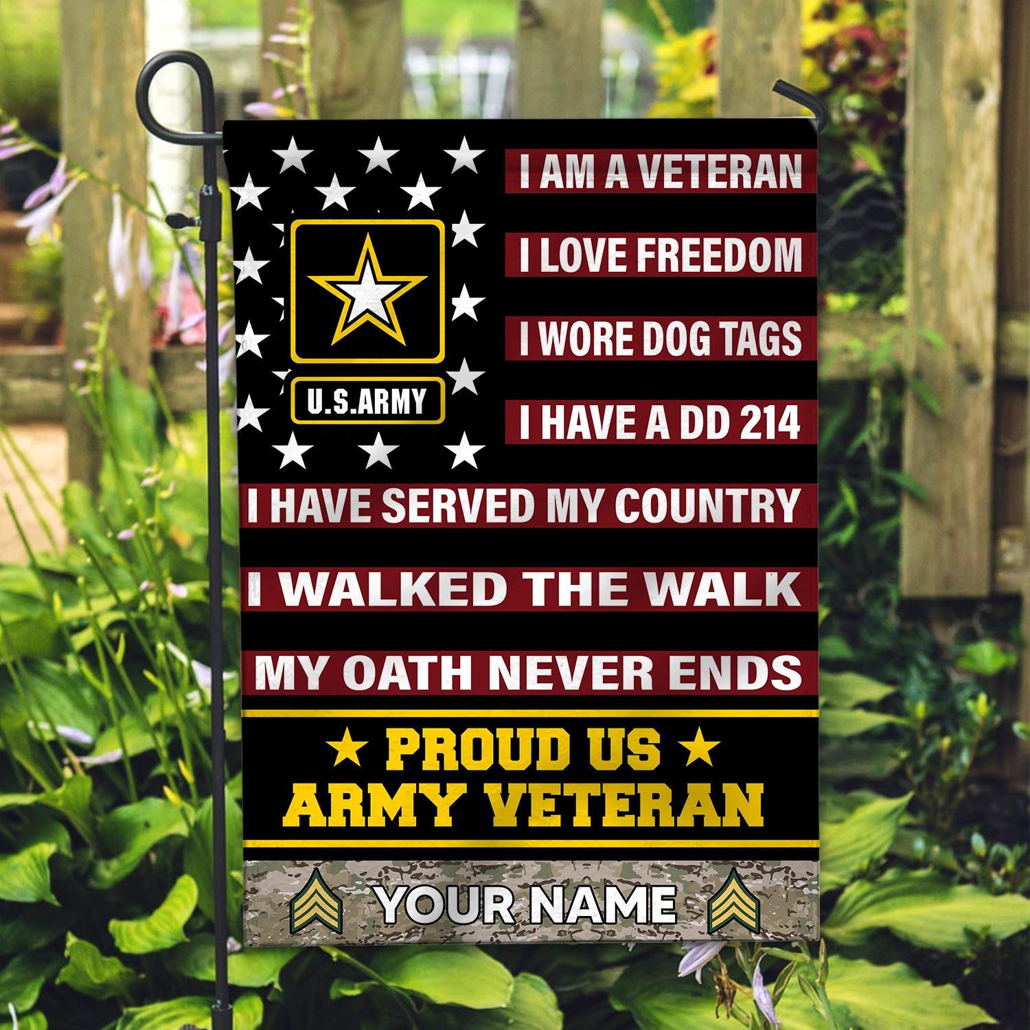 US Army Veteran Flag, Custom Name, Rank, Gift For Army Veteran, American Flag, Patriotic Flag, Garden Flag, House Flag