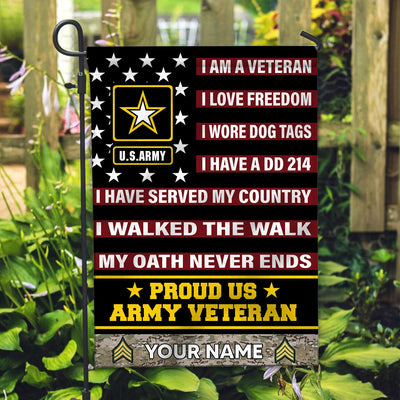 US Army Veteran Flag, Custom Name, Rank, Gift For Army Veteran, American Flag, Patriotic Flag, Garden Flag, House Flag