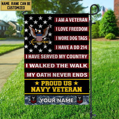 US Navy Veteran Flag, Custom Name, Rank, Gift For Navy Veteran, American Flag, Patriotic Flag, Garden Flag, House Flag