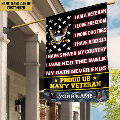 US Navy Veteran Flag, Custom Name, Rank, Gift For Navy Veteran, American Flag, Patriotic Flag, Garden Flag, House Flag