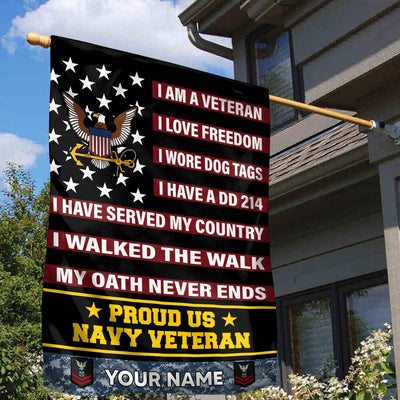 US Navy Veteran Flag, Custom Name, Rank, Gift For Navy Veteran, American Flag, Patriotic Flag, Garden Flag, House Flag