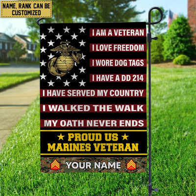 USMC Veteran Flag, Custom Name, Rank, Gift For Marine Veteran, American Flag, Patriotic Flag, Garden Flag, House Flag