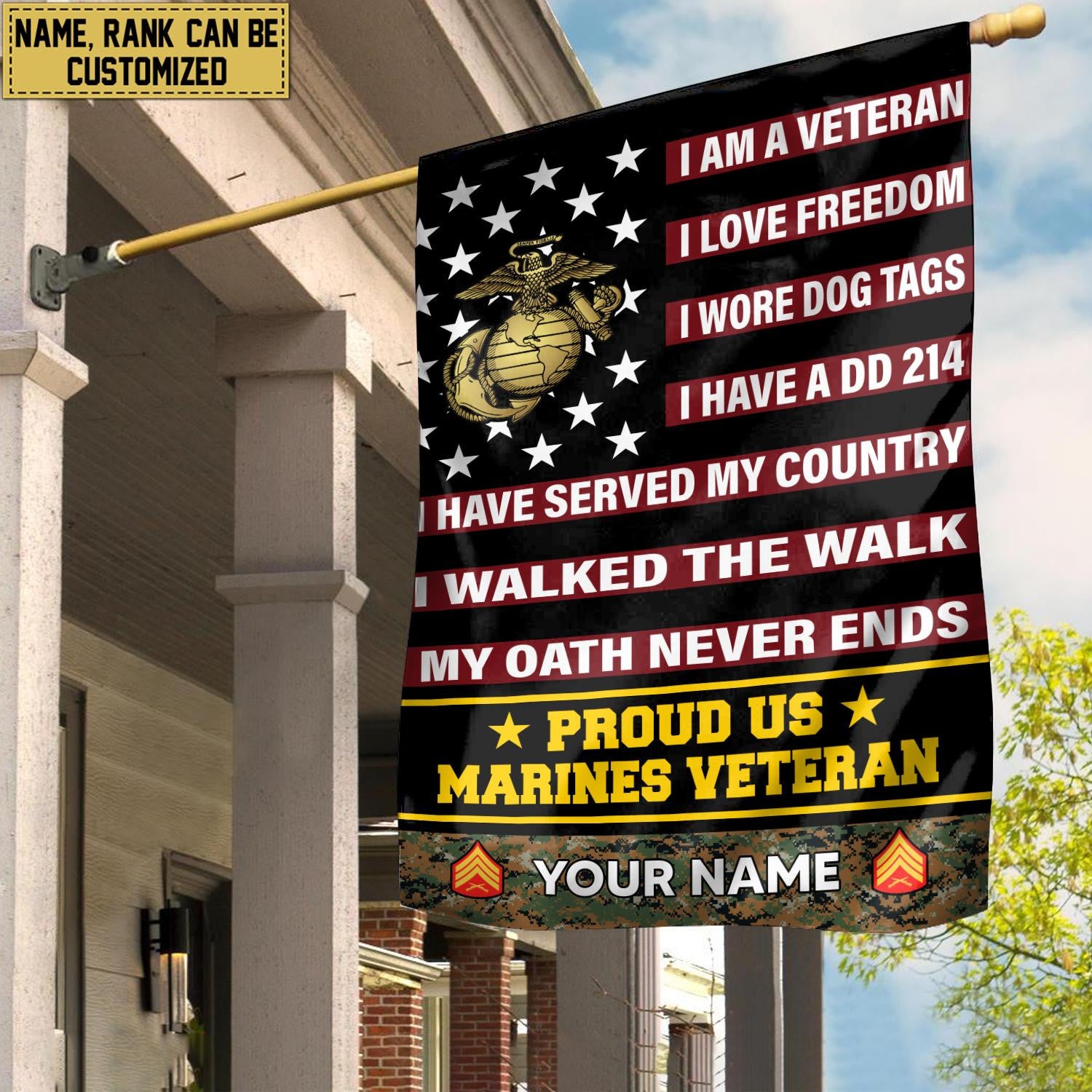 USMC Veteran Flag, Custom Name, Rank, Gift For Marine Veteran, American Flag, Patriotic Flag, Garden Flag, House Flag