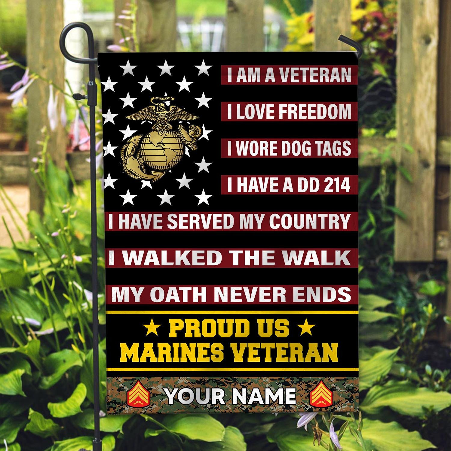 USMC Veteran Flag, Custom Name, Rank, Gift For Marine Veteran, American Flag, Patriotic Flag, Garden Flag, House Flag