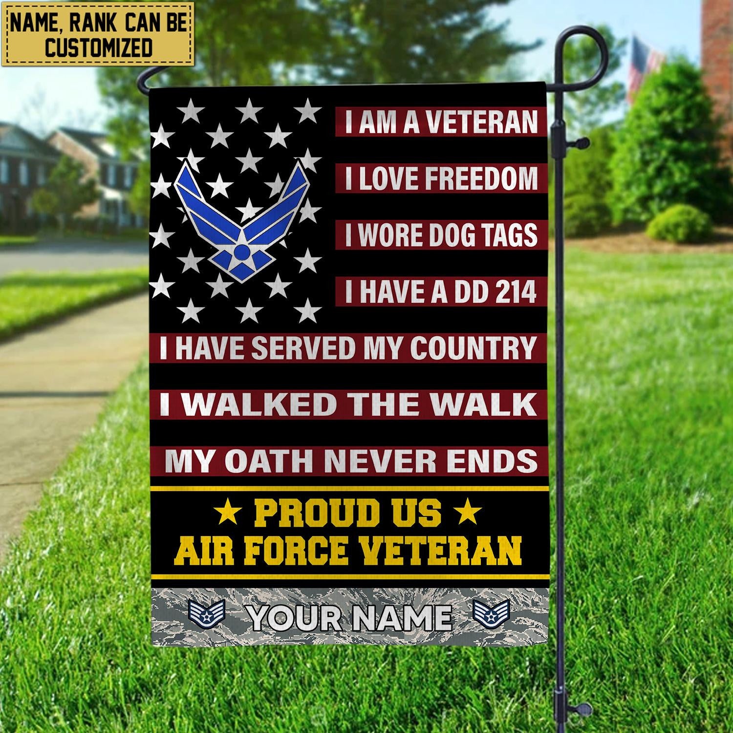 USAF Veteran Flag, Custom Name, Rank, Gift For Air Force Veteran, American Flag, Patriotic Flag, Garden Flag, House Flag