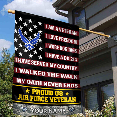 USAF Veteran Flag, Custom Name, Rank, Gift For Air Force Veteran, American Flag, Patriotic Flag, Garden Flag, House Flag