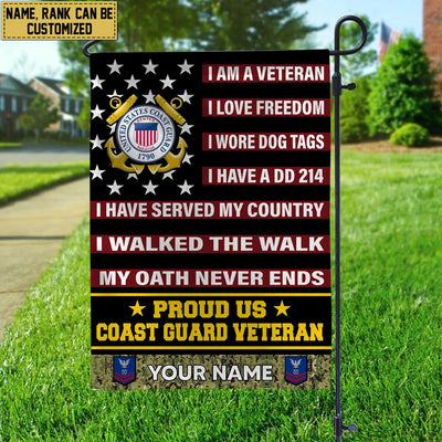 USCG Veteran Flag, Custom Name, Rank, Gift For Coast Guard Veteran, American Flag, Patriotic Flag, Garden Flag, House Flag