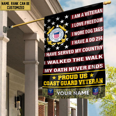 USCG Veteran Flag, Custom Name, Rank, Gift For Coast Guard Veteran, American Flag, Patriotic Flag, Garden Flag, House Flag