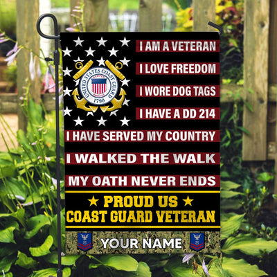 USCG Veteran Flag, Custom Name, Rank, Gift For Coast Guard Veteran, American Flag, Patriotic Flag, Garden Flag, House Flag