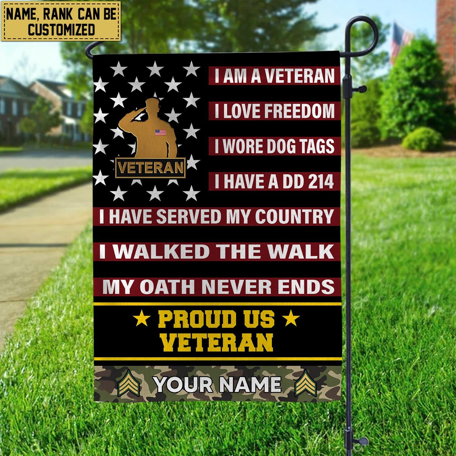 US Veteran Flag, Custom Name, Rank, Gift For US Veteran, American Flag, Patriotic Flag, Garden Flag, House Flag