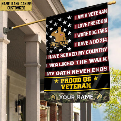 US Veteran Flag, Custom Name, Rank, Gift For US Veteran, American Flag, Patriotic Flag, Garden Flag, House Flag
