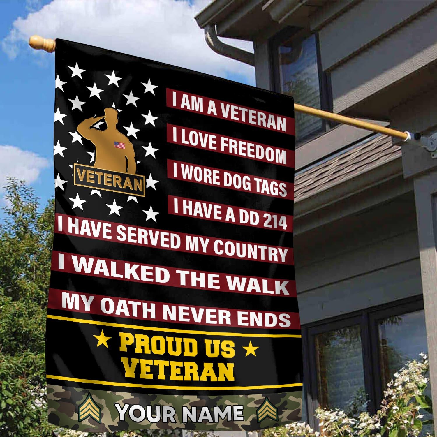 US Veteran Flag, Custom Name, Rank, Gift For US Veteran, American Flag, Patriotic Flag, Garden Flag, House Flag