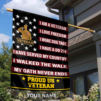 US Veteran Flag, Custom Name, Rank, Gift For US Veteran, American Flag, Patriotic Flag, Garden Flag, House Flag