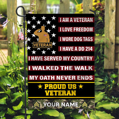 US Veteran Flag, Custom Name, Rank, Gift For US Veteran, American Flag, Patriotic Flag, Garden Flag, House Flag