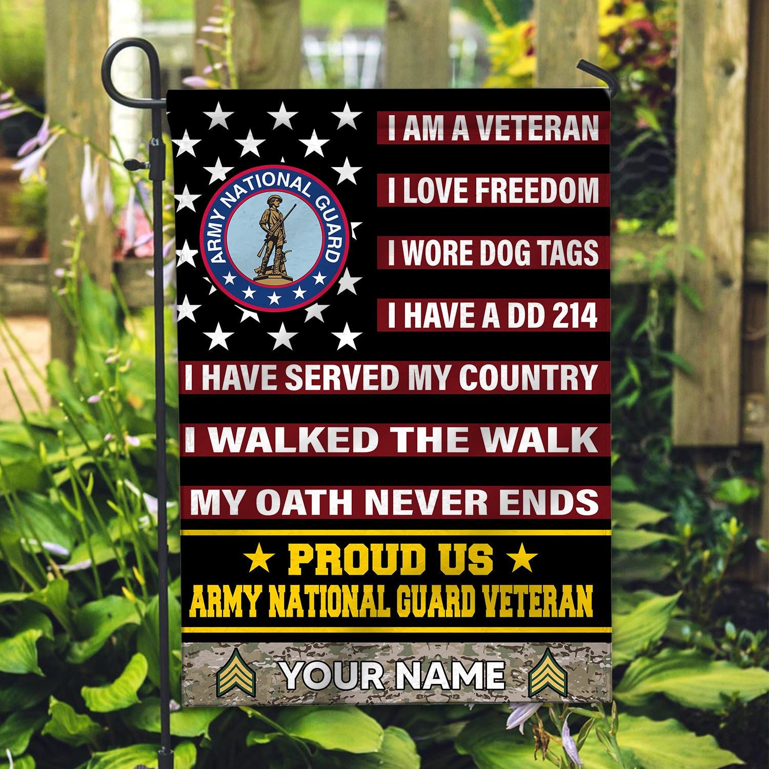 Army National Guard Veteran Flag, Custom Name, Rank, Gift For Army National Guard Veteran, American Flag, Patriotic Flag, Garden Flag, House Flag