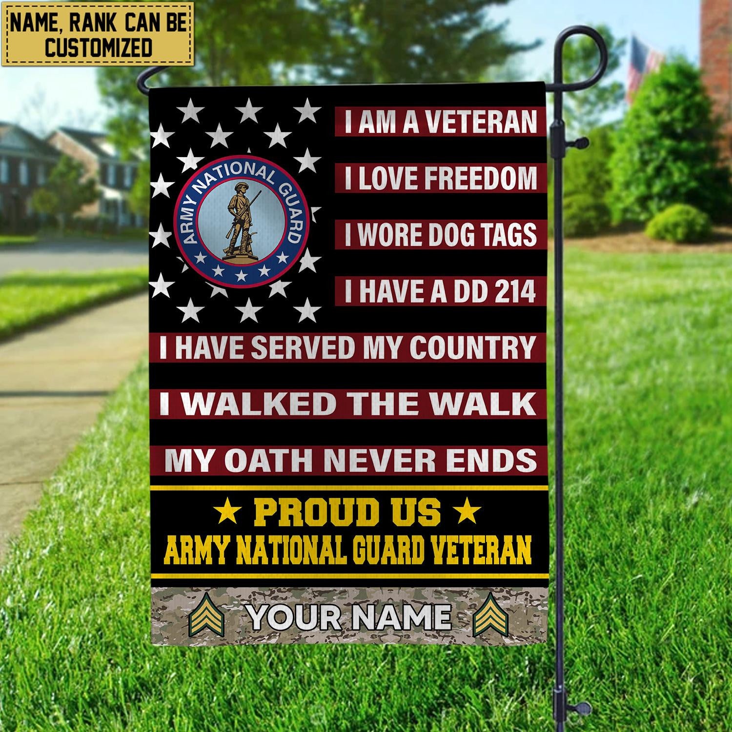 Army National Guard Veteran Flag, Custom Name, Rank, Gift For Army National Guard Veteran, American Flag, Patriotic Flag, Garden Flag, House Flag