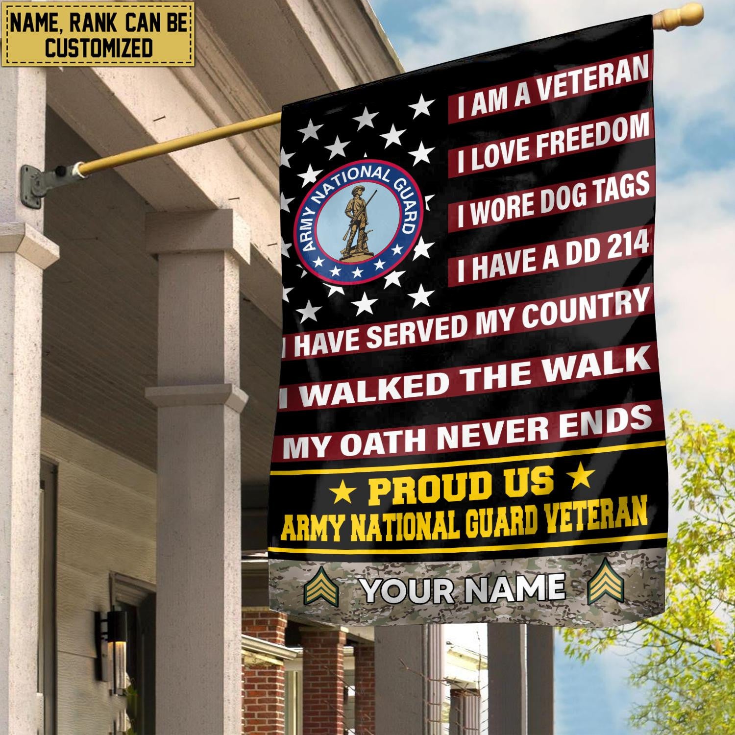 Army National Guard Veteran Flag, Custom Name, Rank, Gift For Army National Guard Veteran, American Flag, Patriotic Flag, Garden Flag, House Flag