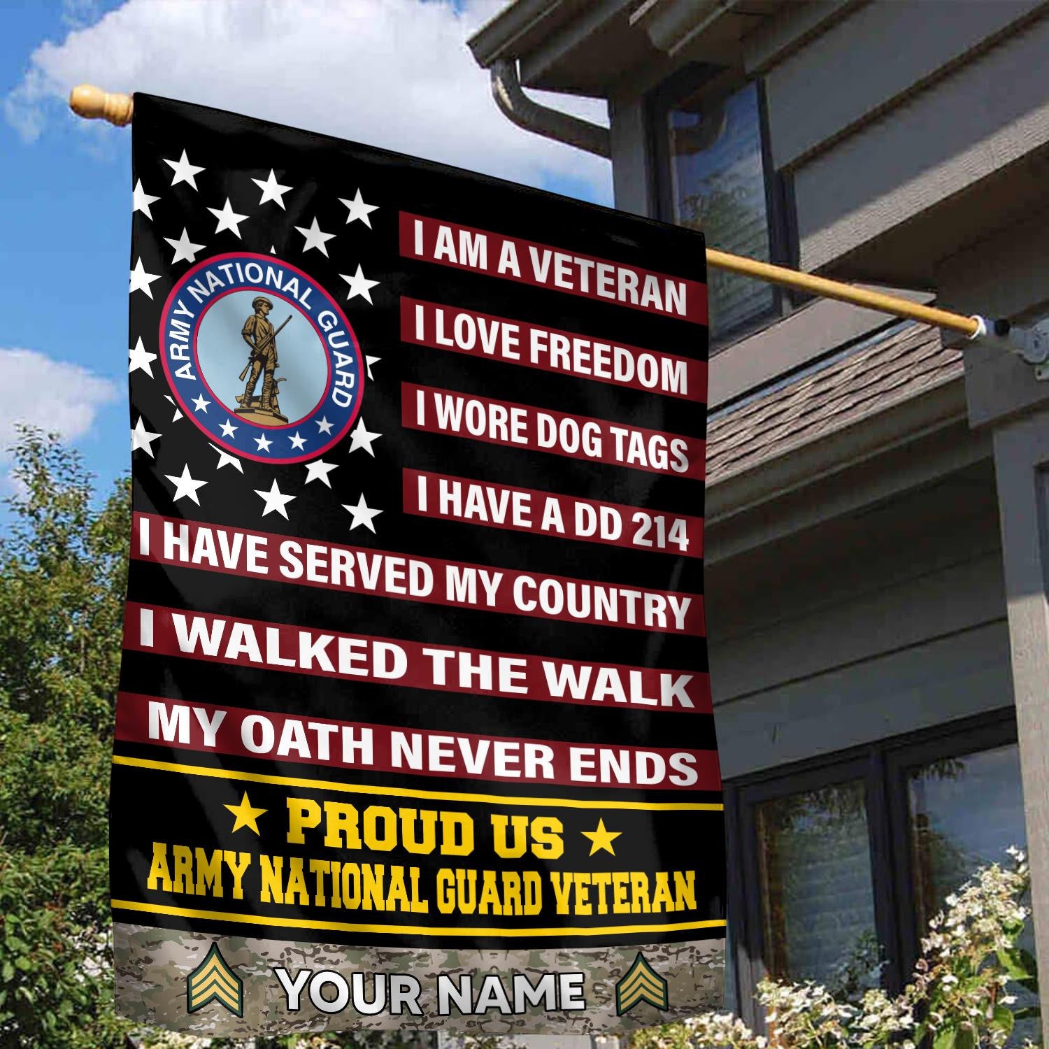 Army National Guard Veteran Flag, Custom Name, Rank, Gift For Army National Guard Veteran, American Flag, Patriotic Flag, Garden Flag, House Flag