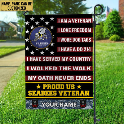 US Seabees Veteran Flag, Custom Name, Rank, Gift For Seabees Veteran, American Flag, Patriotic Flag, Garden Flag, House Flag