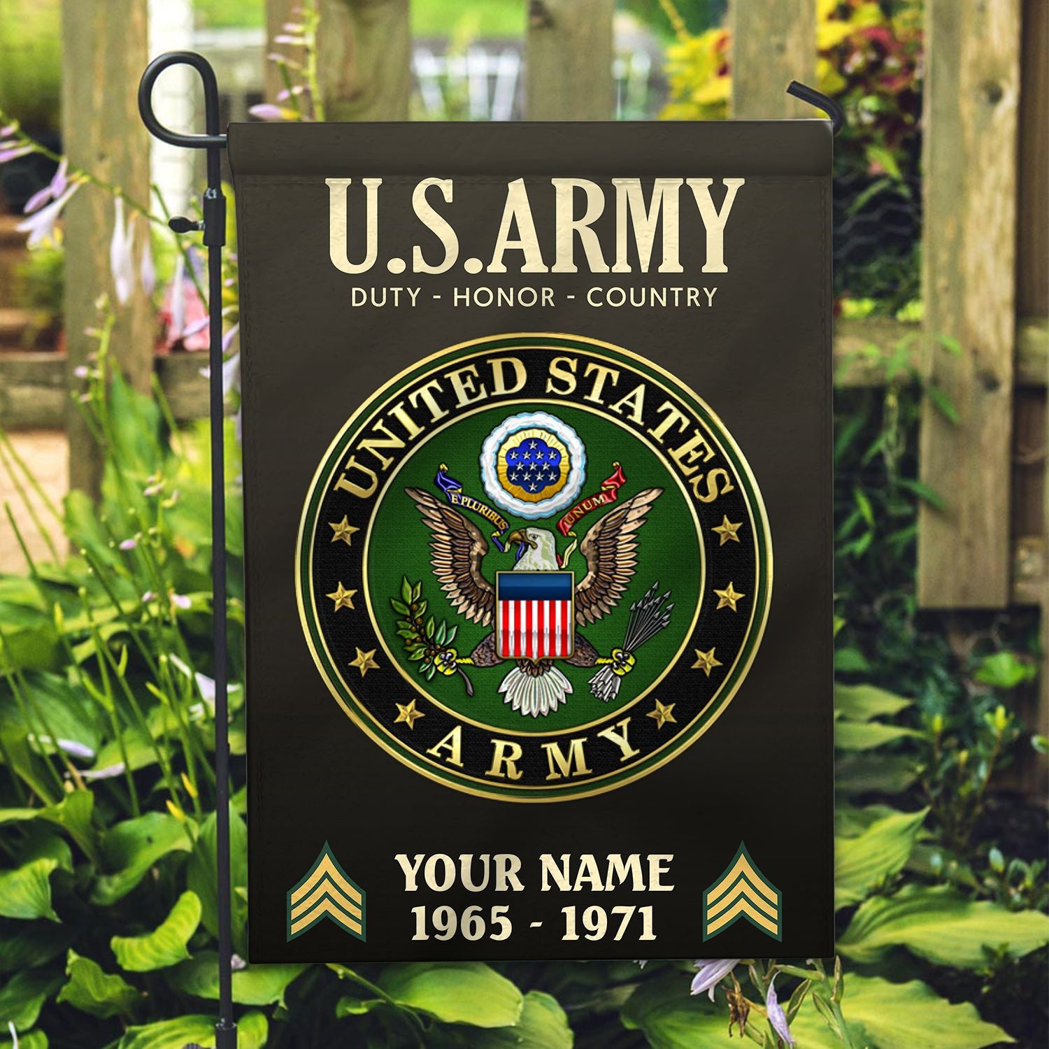 US Army Flag, Custom Name, Rank, Year, Gift For Army Veteran, American Flag, Patriotic Flag, Garden Flag, House Flag