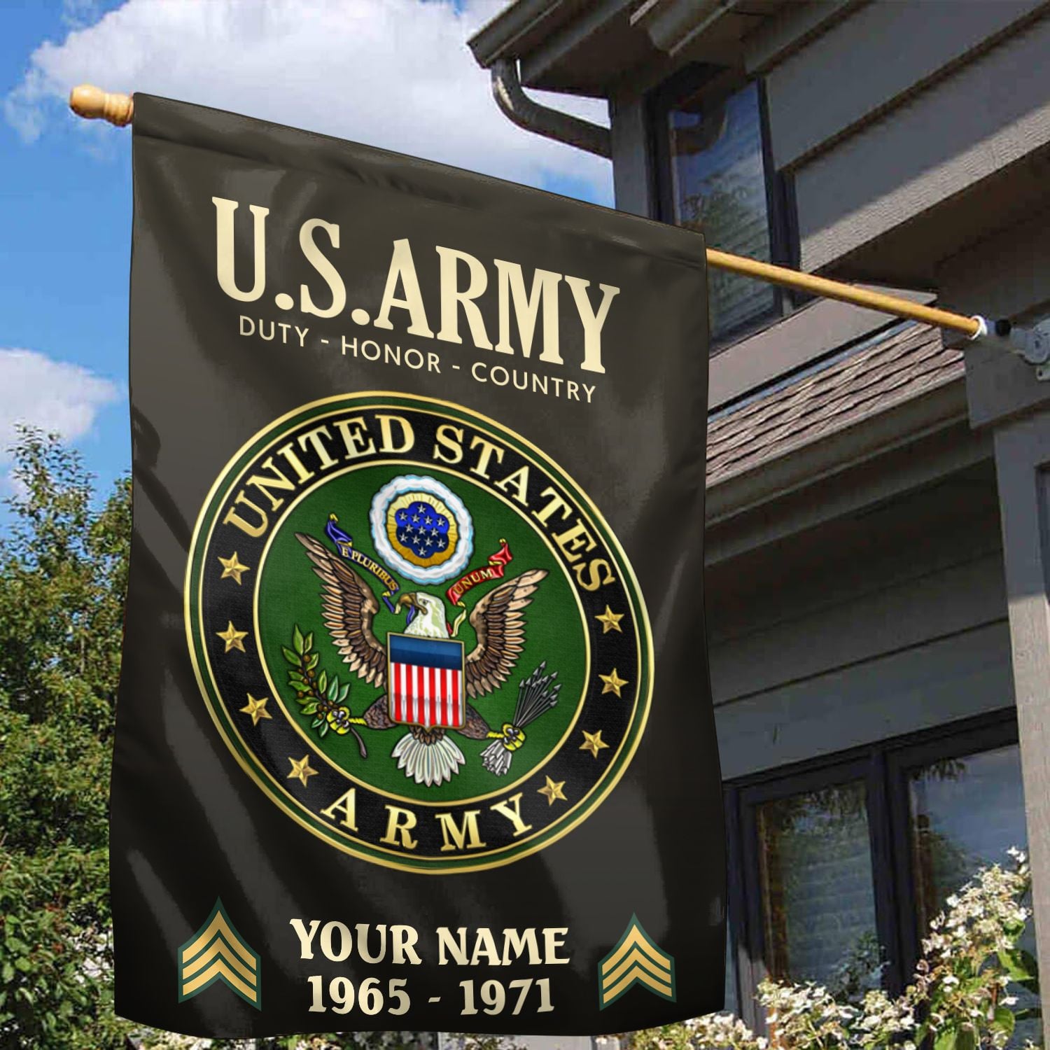 US Army Flag, Custom Name, Rank, Year, Gift For Army Veteran, American Flag, Patriotic Flag, Garden Flag, House Flag