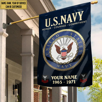 US Navy Flag, Custom Name, Rank, Year, Gift For Navy Veteran, American Flag, Patriotic Flag, Garden Flag, House Flag