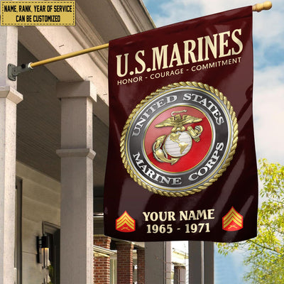 USMC Flag, Custom Name, Rank, Year, Gift For Marine Veteran, American Flag, Patriotic Flag, Garden Flag, House Flag