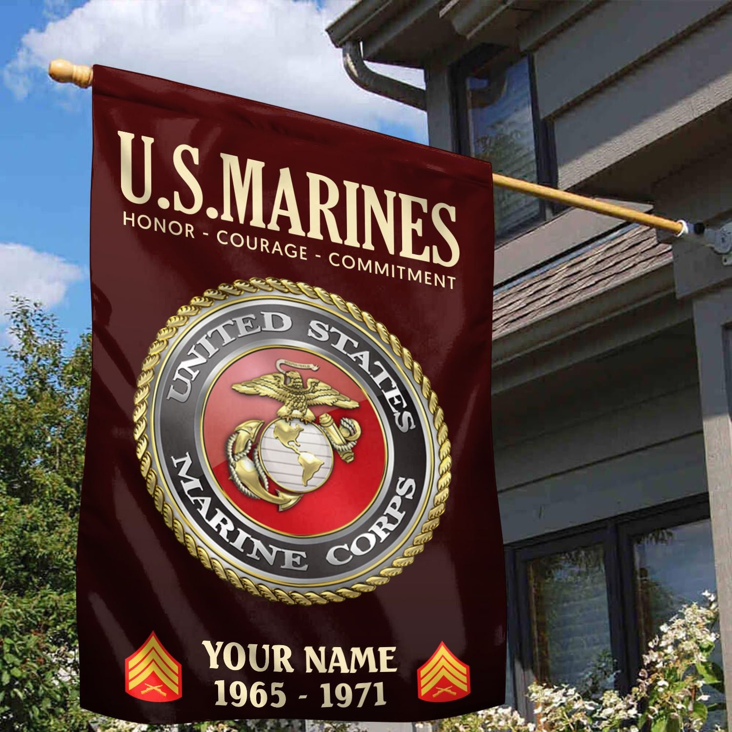 USMC Flag, Custom Name, Rank, Year, Gift For Marine Veteran, American Flag, Patriotic Flag, Garden Flag, House Flag