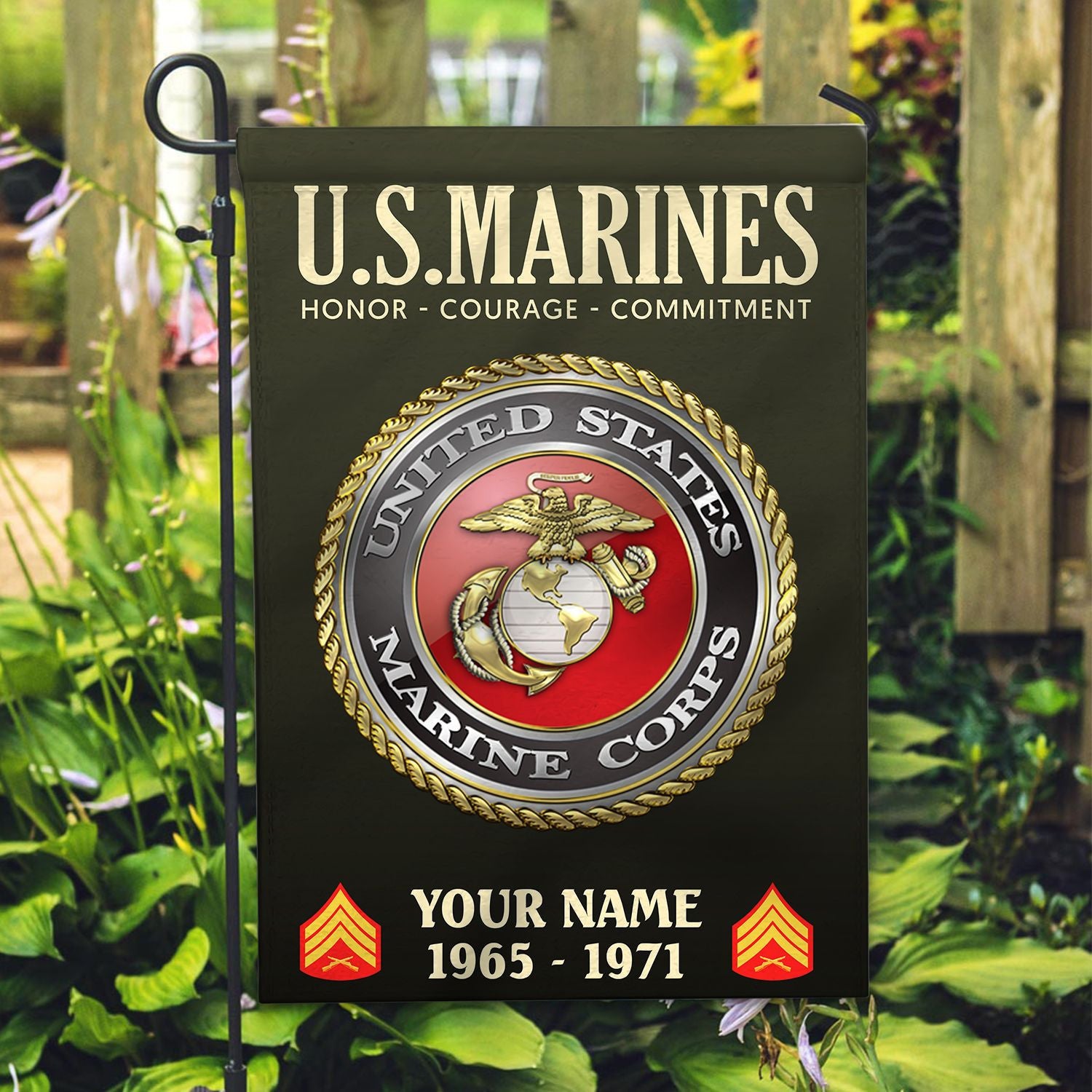 USMC Flag, Custom Name, Rank, Year, Gift For Marine Veteran, American Flag, Patriotic Flag, Garden Flag, House Flag