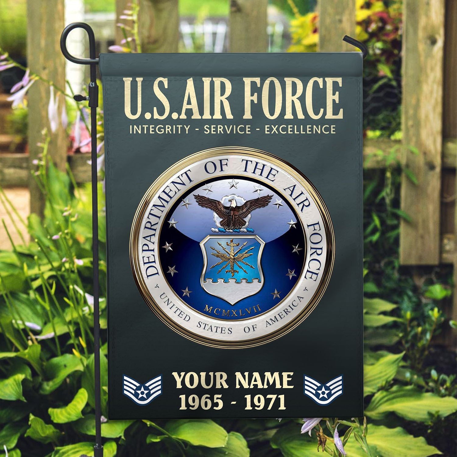 USAF Flag, Custom Name, Rank, Year, Gift For Air Force Veteran, American Flag, Patriotic Flag, Garden Flag, House Flag