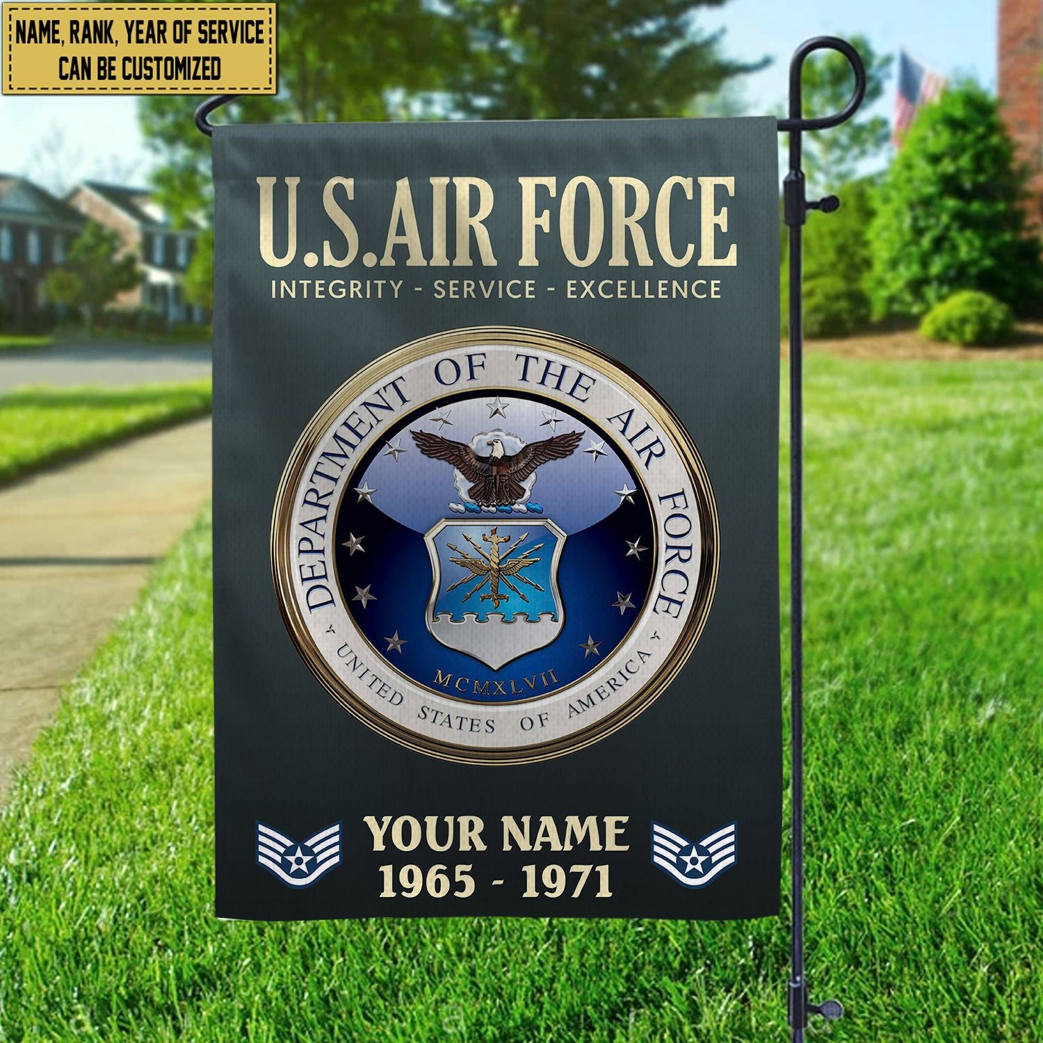 USAF Flag, Custom Name, Rank, Year, Gift For Air Force Veteran, American Flag, Patriotic Flag, Garden Flag, House Flag