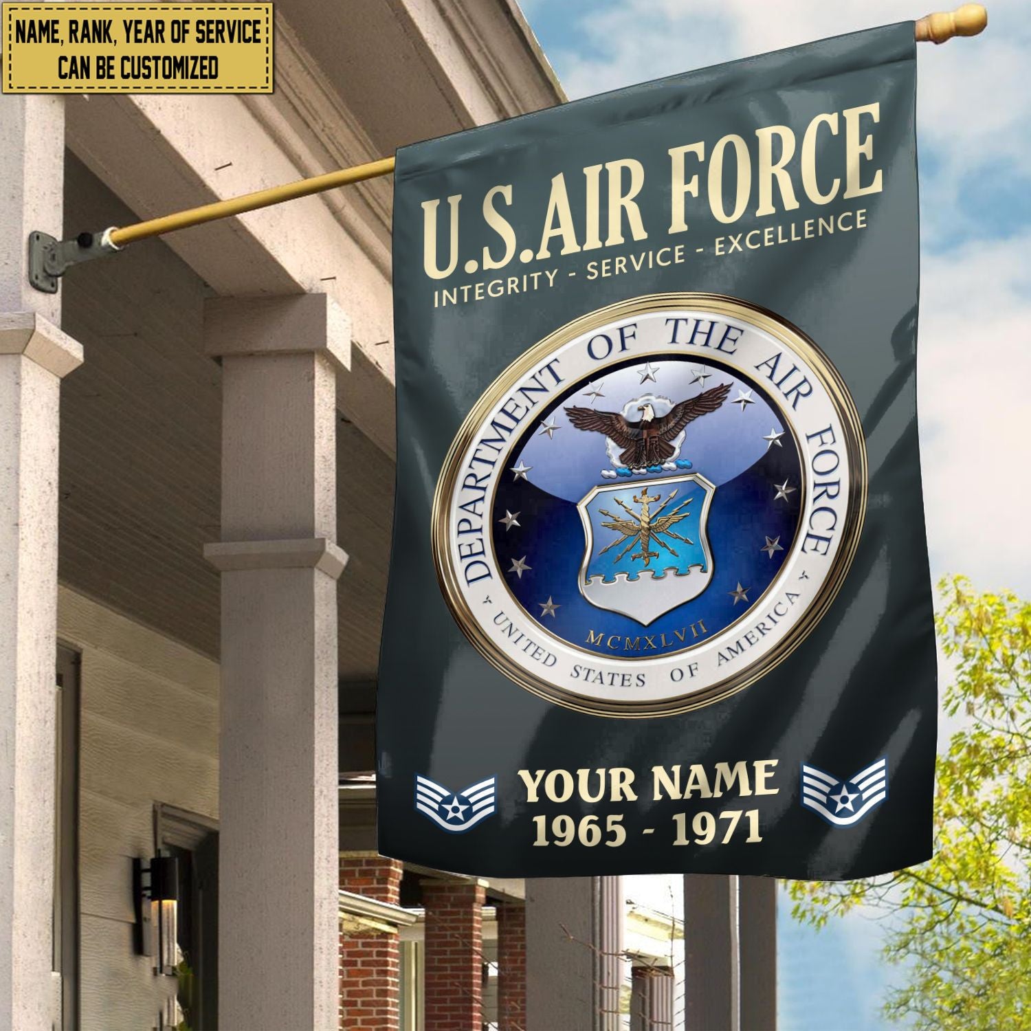 USAF Flag, Custom Name, Rank, Year, Gift For Air Force Veteran, American Flag, Patriotic Flag, Garden Flag, House Flag