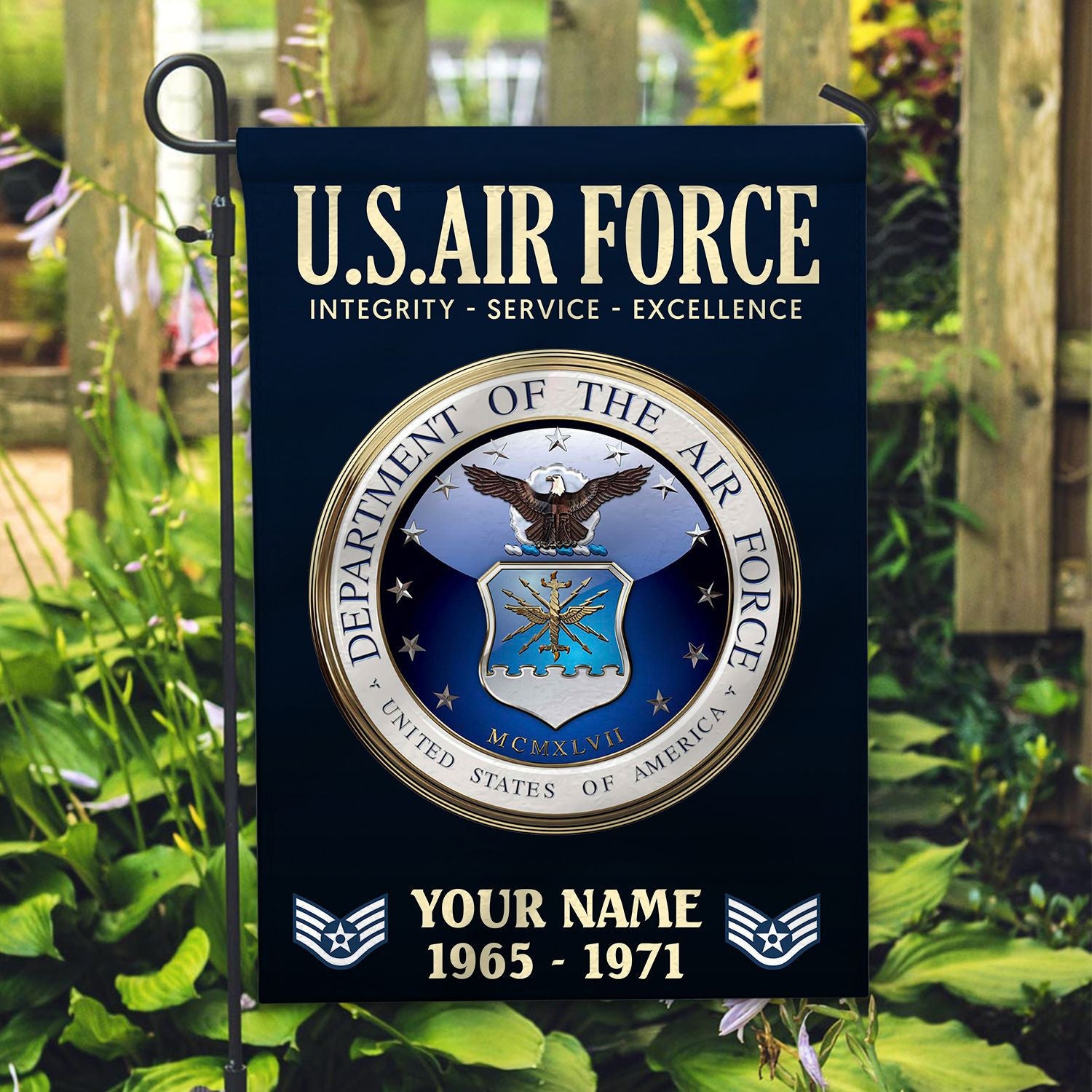 USAF Flag, Custom Name, Rank, Year, Gift For Air Force Veteran, American Flag, Patriotic Flag, Garden Flag, House Flag