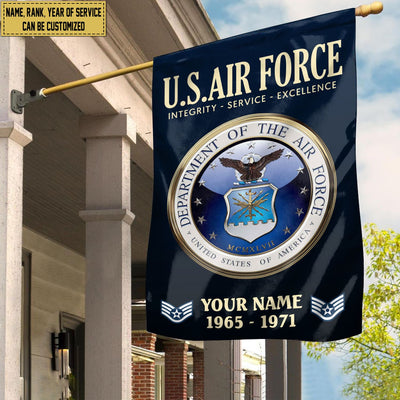 USAF Flag, Custom Name, Rank, Year, Gift For Air Force Veteran, American Flag, Patriotic Flag, Garden Flag, House Flag