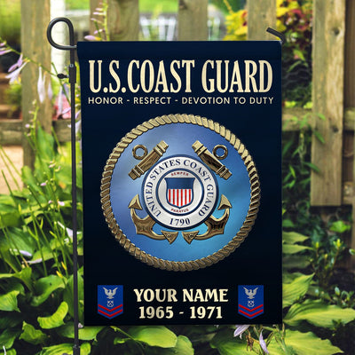 USCG Flag, Custom Name, Rank, Year, Gift For Coast Guard Veteran, American Flag, Patriotic Flag, Garden Flag, House Flag