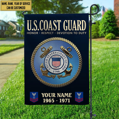 USCG Flag, Custom Name, Rank, Year, Gift For Coast Guard Veteran, American Flag, Patriotic Flag, Garden Flag, House Flag