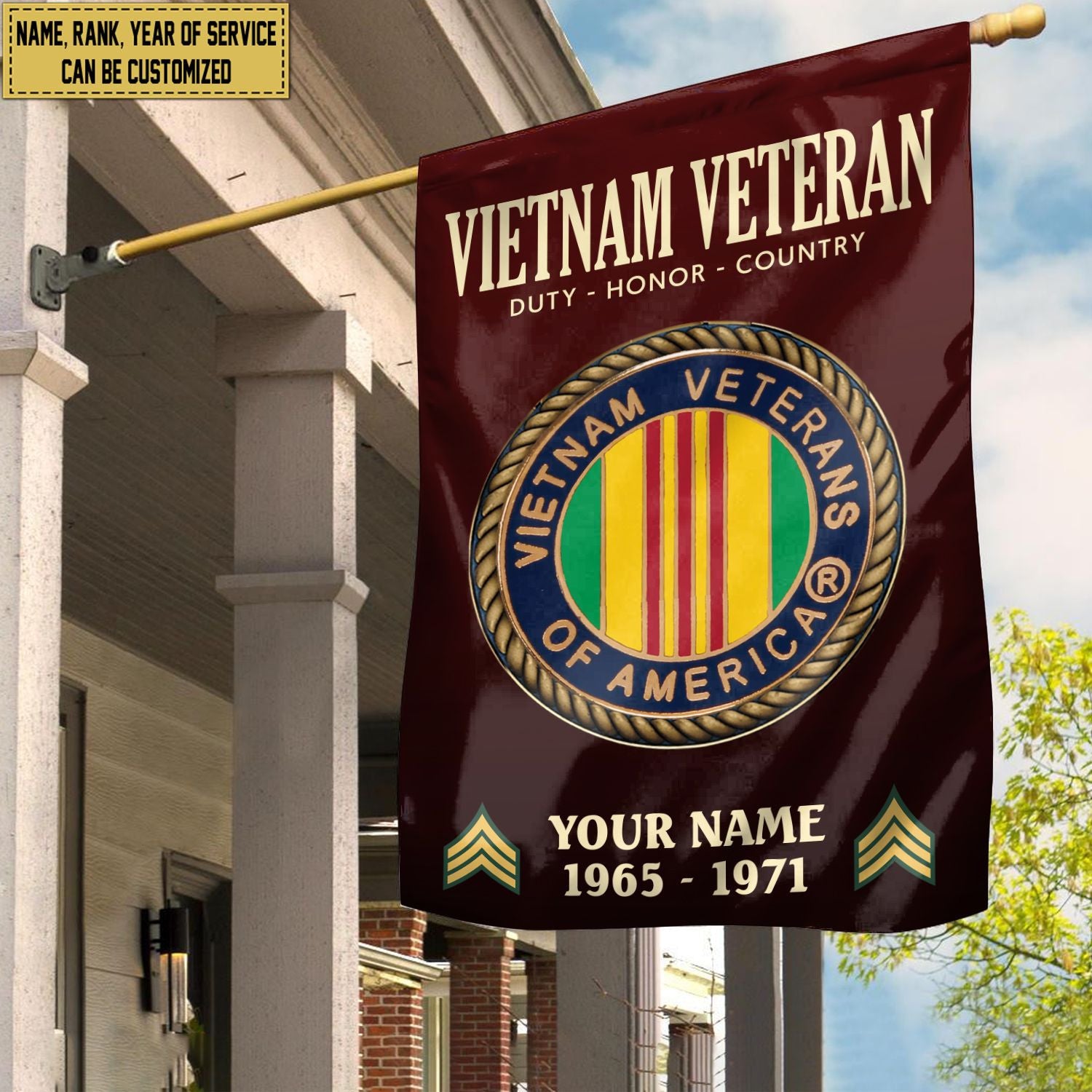 Vietnam Veteran Flag, Custom Name, Rank, Year, Gift For Vietnam Veteran, American Flag, Patriotic Flag, Garden Flag, House Flag