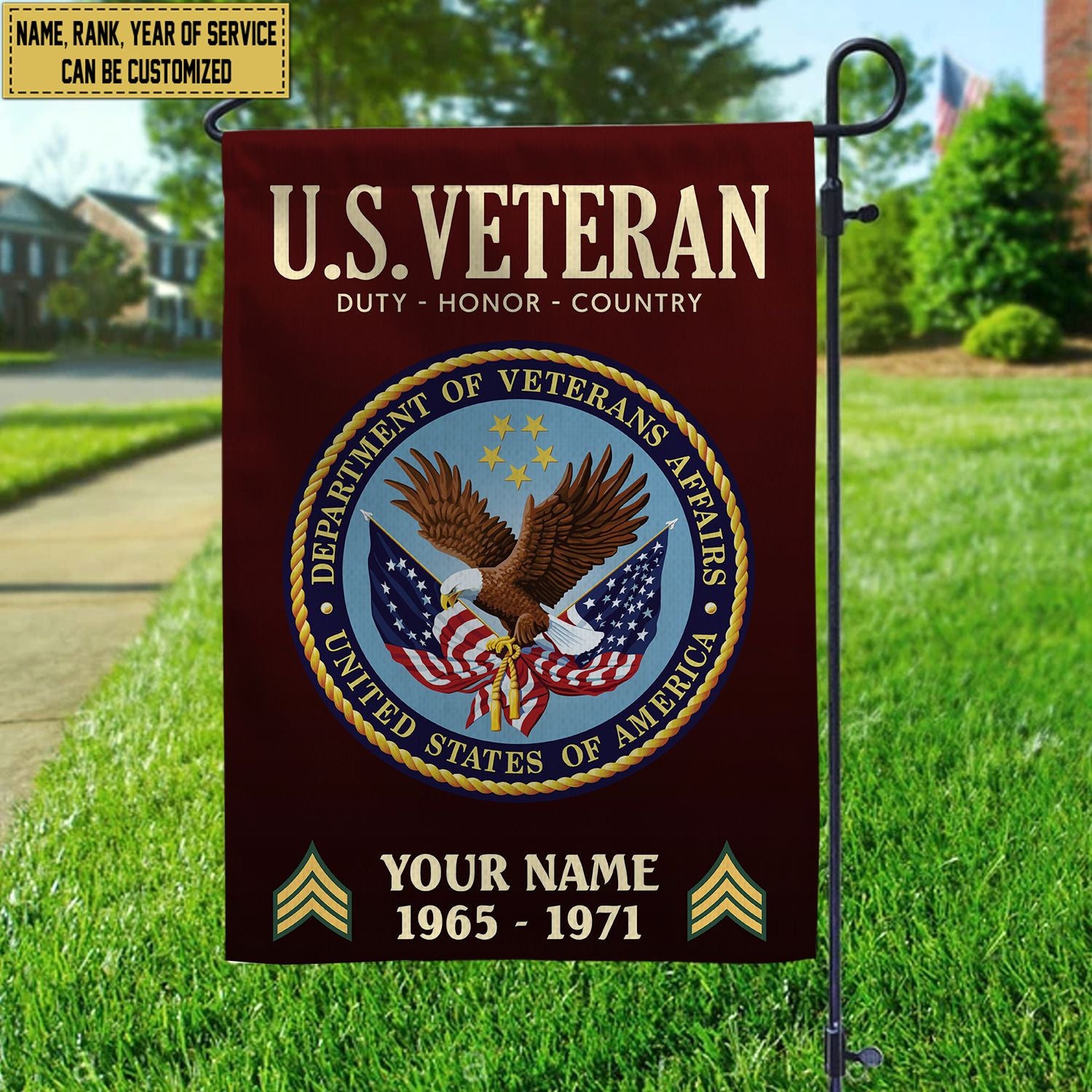 US Veteran Flag, Custom Name, Rank, Year, Gift For US Veteran, American Flag, Patriotic Flag, Garden Flag, House Flag