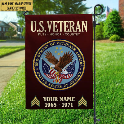 US Veteran Flag, Custom Name, Rank, Year, Gift For US Veteran, American Flag, Patriotic Flag, Garden Flag, House Flag
