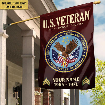 US Veteran Flag, Custom Name, Rank, Year, Gift For US Veteran, American Flag, Patriotic Flag, Garden Flag, House Flag