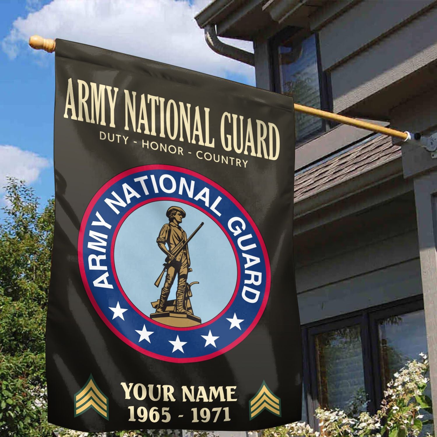 Army National Guard Veteran Flag, Custom Name, Rank, Year, Gift For Army National Guard Veteran, American Flag, Patriotic Flag, Garden Flag, House Flag