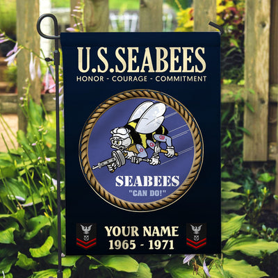 US Seabees Veteran Flag, Custom Name, Rank, Year, Gift For Seabees Veteran, American Flag, Patriotic Flag, Garden Flag, House Flag