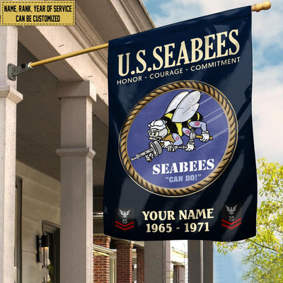 US Seabees Veteran Flag, Custom Name, Rank, Year, Gift For Seabees Veteran, American Flag, Patriotic Flag, Garden Flag, House Flag