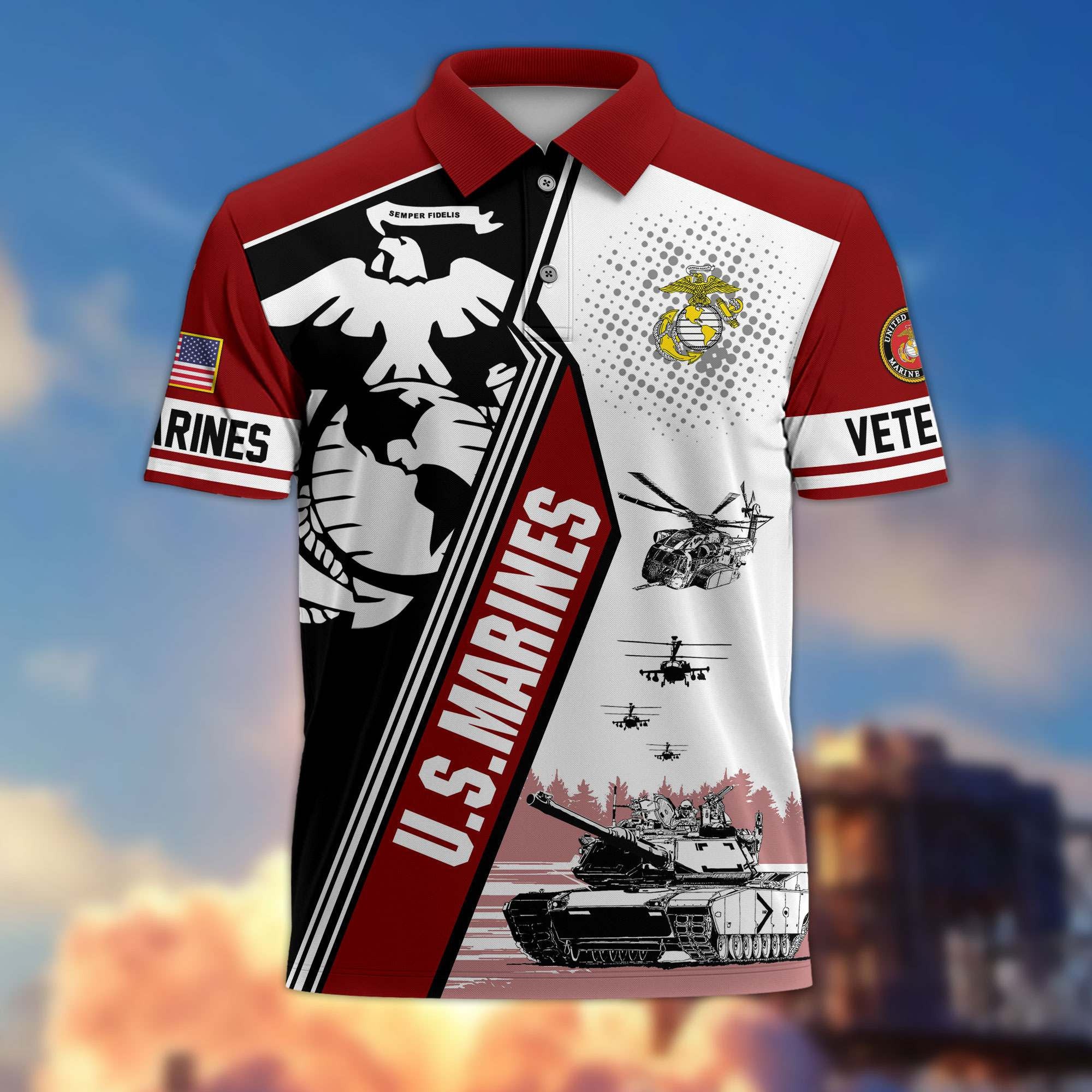 Premium US Veterans Polo Shirt, Gifts For US Veterans, Gifts On Father's Day, Armed Forces Day, Independence Day, Veterans Day.