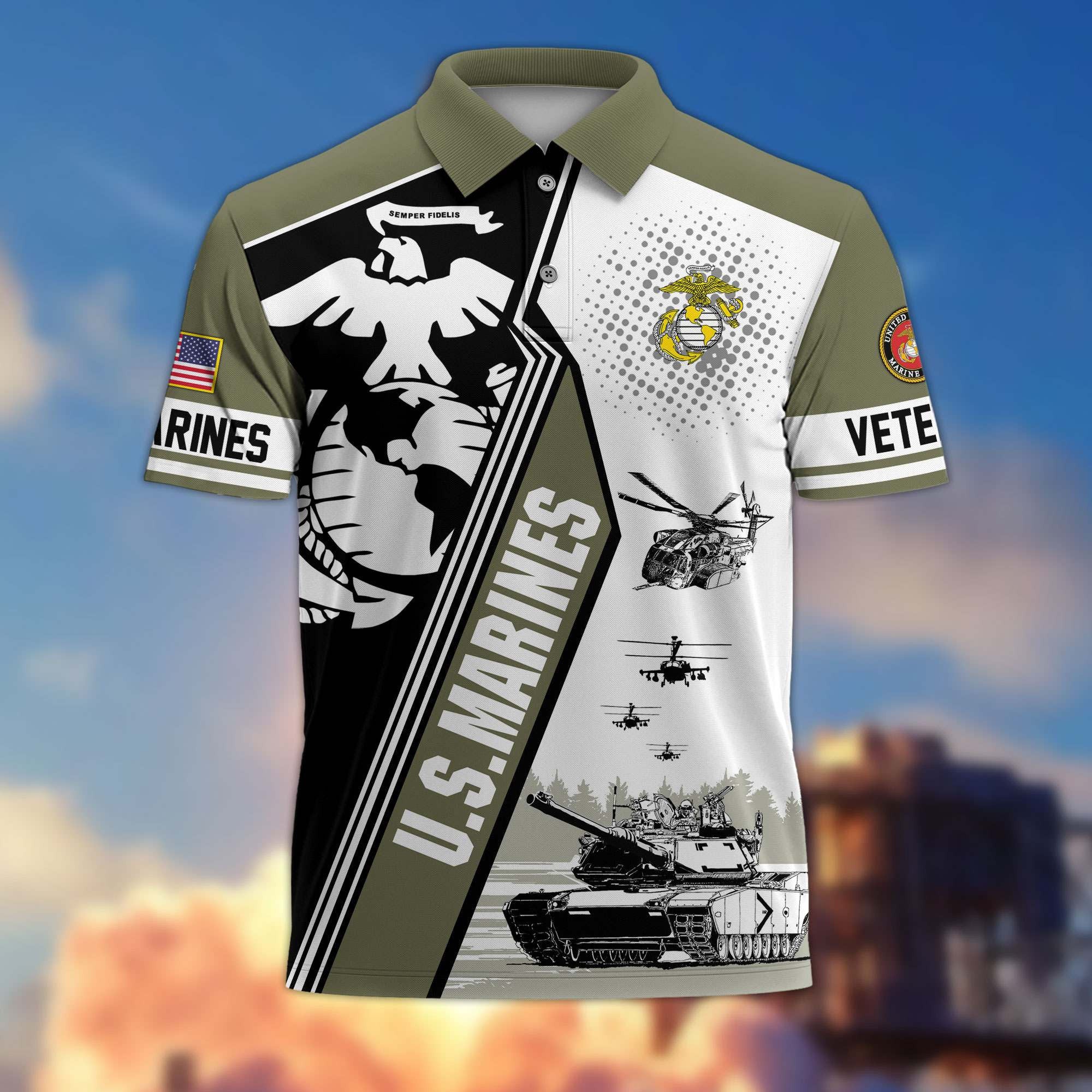 Premium US Veterans Polo Shirt, Gifts For US Veterans, Gifts On Father's Day, Armed Forces Day, Independence Day, Veterans Day.