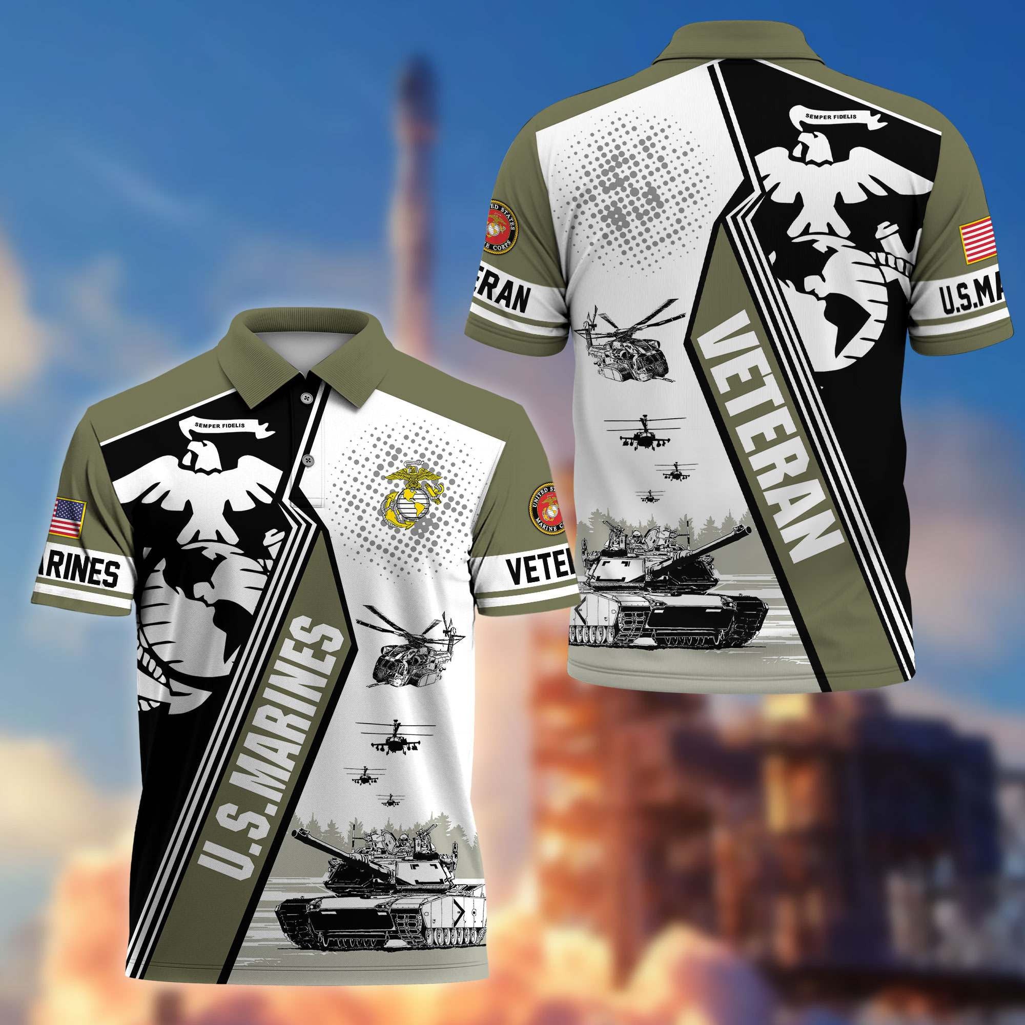 Premium US Veterans Polo Shirt, Gifts For US Veterans, Gifts On Father's Day, Armed Forces Day, Independence Day, Veterans Day.