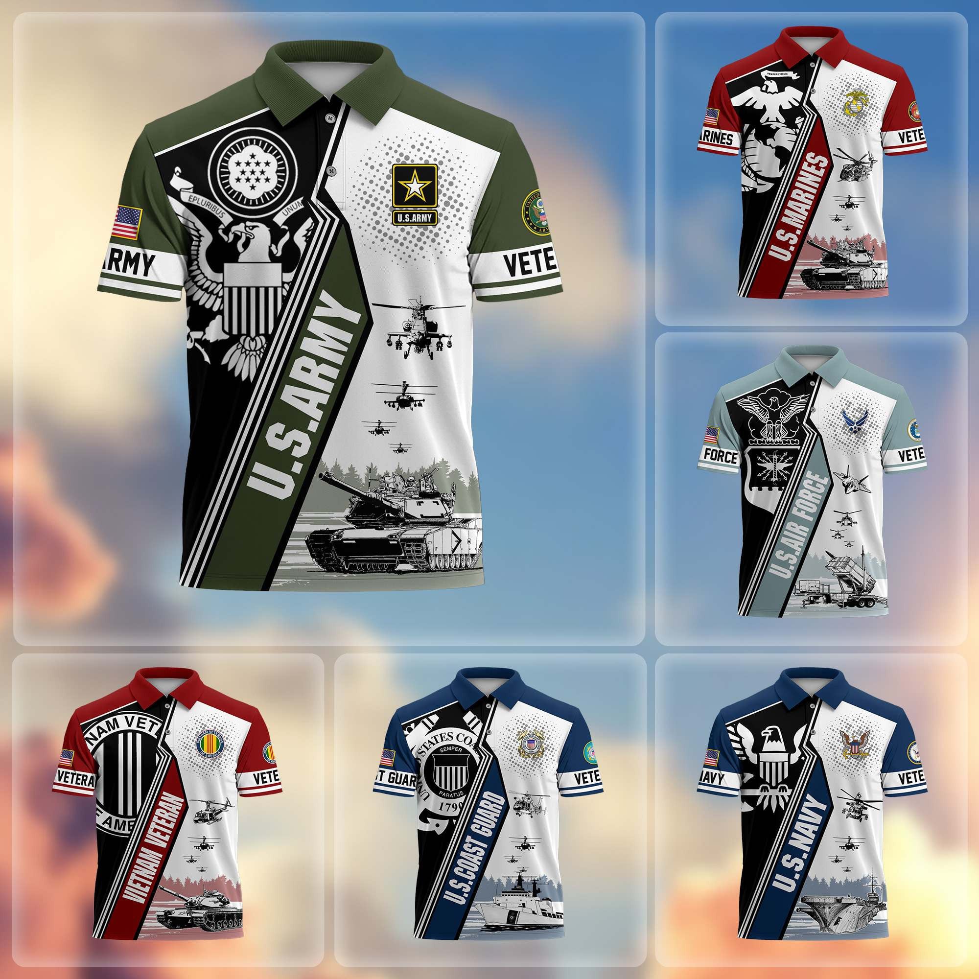 Premium US Veterans Polo Shirt, Gifts For US Veterans, Gifts On Father's Day, Armed Forces Day, Independence Day, Veterans Day.